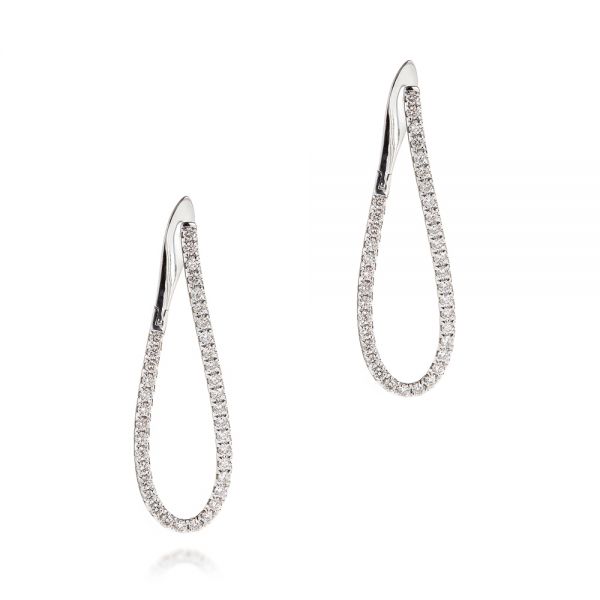 18k White Gold 18k White Gold Elongated Diamond Twist Hoop Earrings - Three-Quarter View -  106961