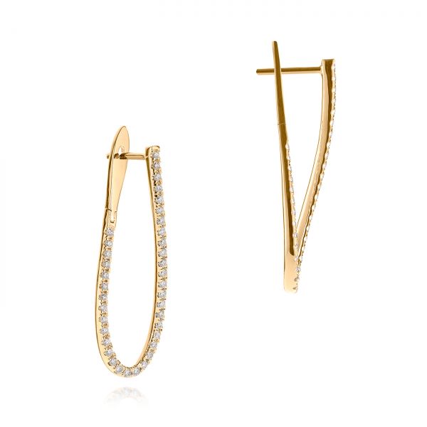 14k Yellow Gold 14k Yellow Gold Elongated Diamond Twist Hoop Earrings - Front View - 106961