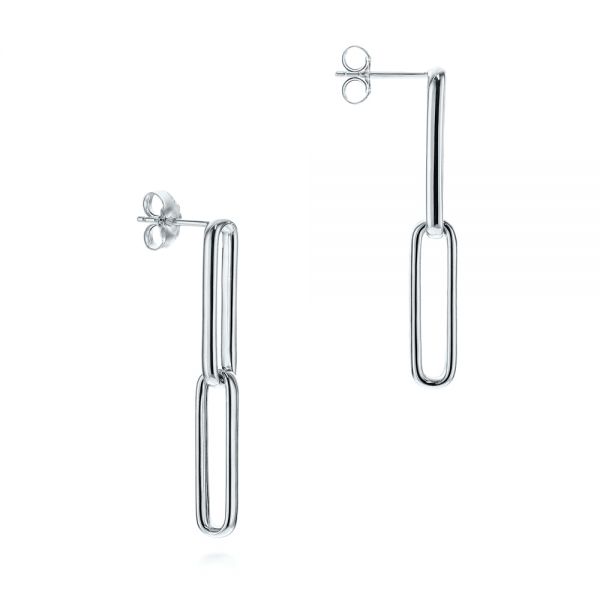 14k White Gold 14k White Gold Elongated Flat Link Earrings - Front View - 106150