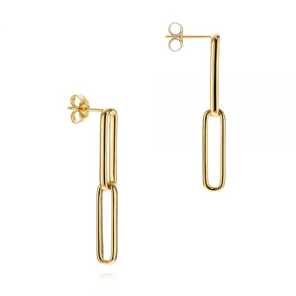 14k Yellow Gold Elongated Flat Link Earrings - Front View - 106150