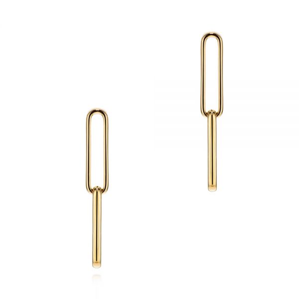 14k Yellow Gold Elongated Flat Link Earrings - Three-Quarter View -  106150