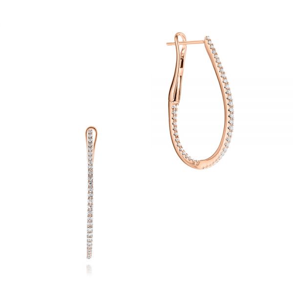 14k Rose Gold 14k Rose Gold Elongated Hoop Diamond Earrings - Three-Quarter View -  106989 - Thumbnail