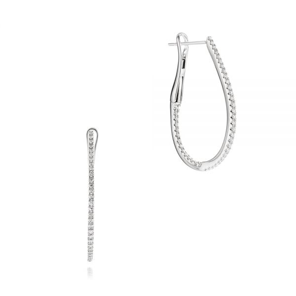 18k White Gold 18k White Gold Elongated Hoop Diamond Earrings - Three-Quarter View -  106989