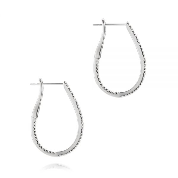 14k White Gold 14k White Gold Elongated Hoop Diamond Earrings - Side View -  106989 - Thumbnail