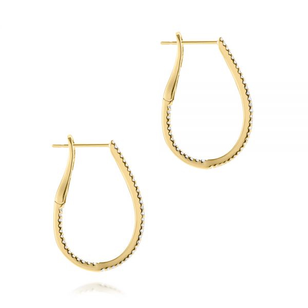 18k Yellow Gold 18k Yellow Gold Elongated Hoop Diamond Earrings - Side View -  106989 - Thumbnail