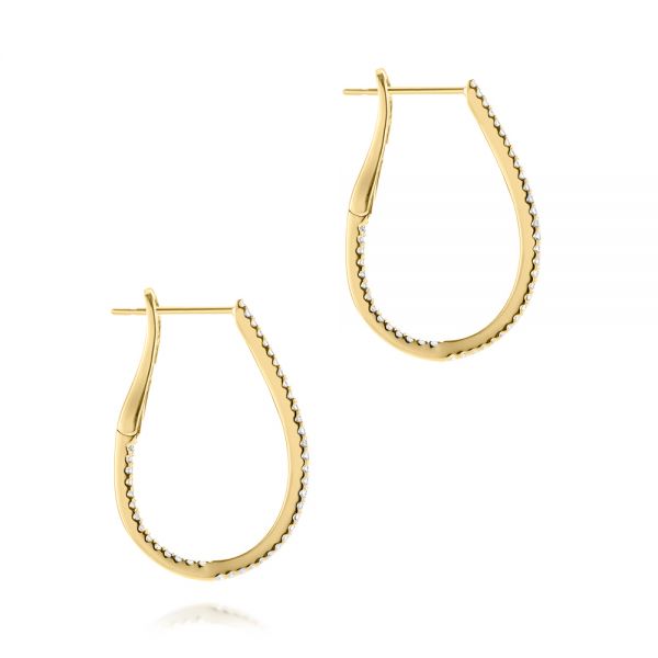 14k Yellow Gold 14k Yellow Gold Elongated Hoop Diamond Earrings - Side View - 106989
