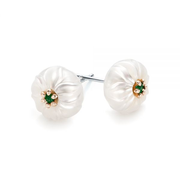 14k Rose Gold 14k Rose Gold Emerald Lily Fresh Water Carved Pearl Earrings - Front View -  101970