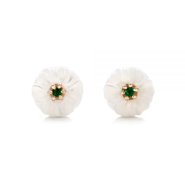 14k Rose Gold 14k Rose Gold Emerald Lily Fresh Water Carved Pearl Earrings - Three-Quarter View -  101970
