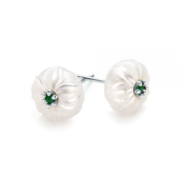 Platinum Platinum Emerald Lily Fresh Water Carved Pearl Earrings - Front View - 101970