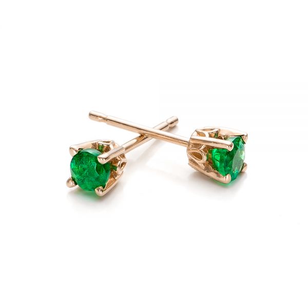 18k Rose Gold 18k Rose Gold Emerald Stud Earrings - Front View -  100954