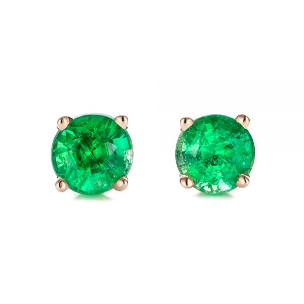18k Rose Gold 18k Rose Gold Emerald Stud Earrings - Three-Quarter View -  100952
