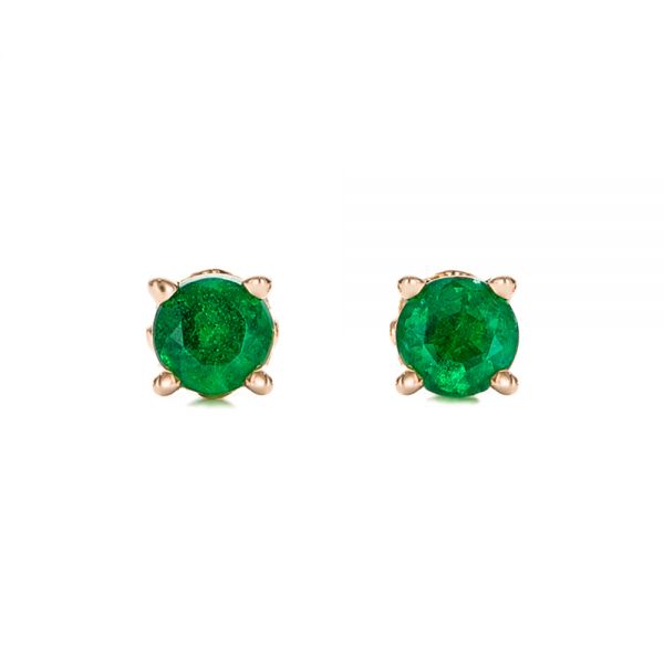 18k Rose Gold 18k Rose Gold Emerald Stud Earrings - Three-Quarter View -  100954