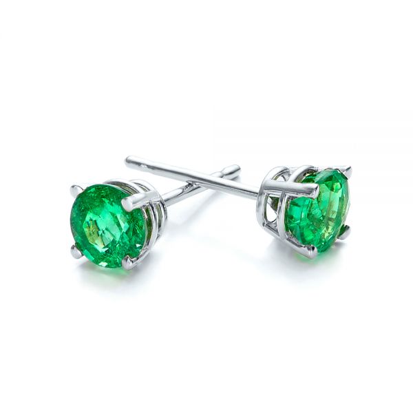 Platinum Platinum Emerald Stud Earrings - Front View - 100952