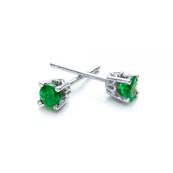 18k White Gold 18k White Gold Emerald Stud Earrings - Front View -  100954