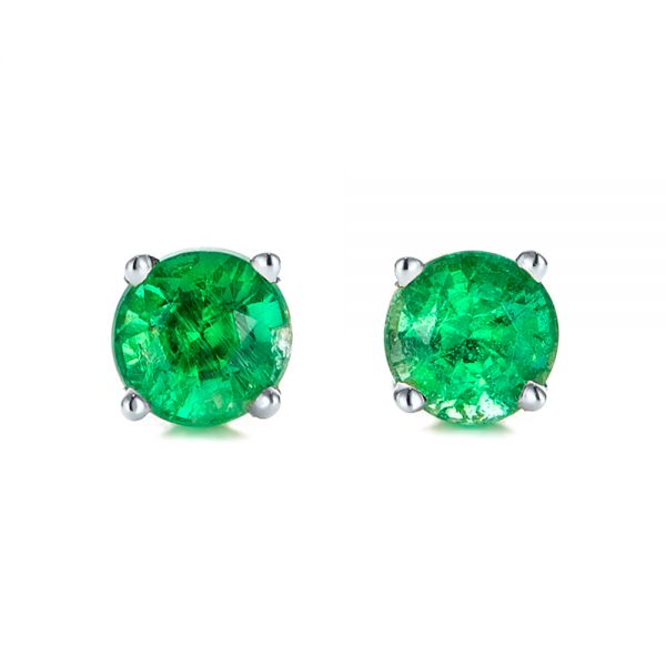 14k White Gold 14k White Gold Emerald Stud Earrings - Three-Quarter View -  100952