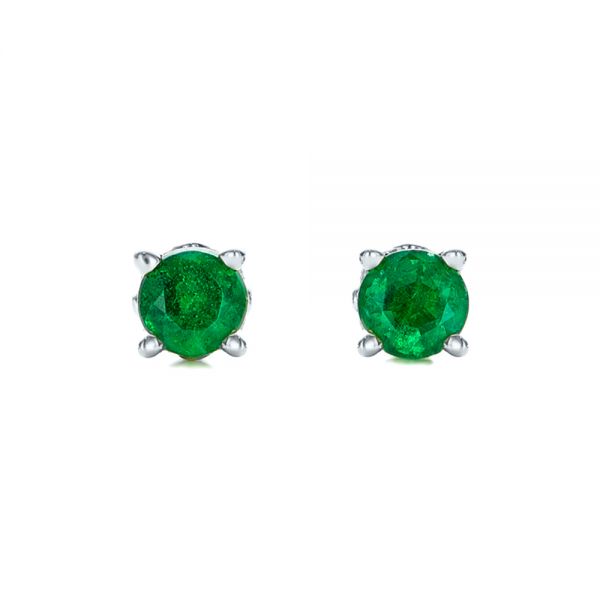 18k White Gold 18k White Gold Emerald Stud Earrings - Three-Quarter View -  100954