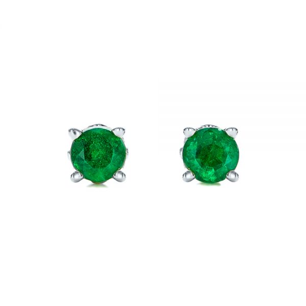 14k White Gold 14k White Gold Emerald Stud Earrings - Three-Quarter View -  100954