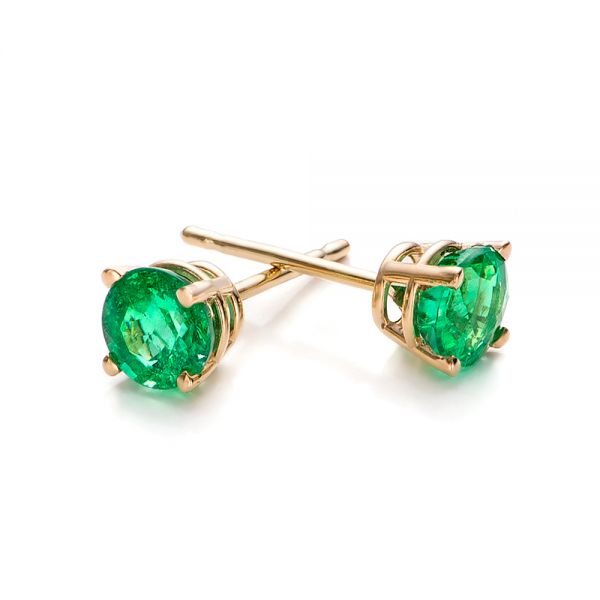 18k Yellow Gold 18k Yellow Gold Emerald Stud Earrings - Front View -  100952