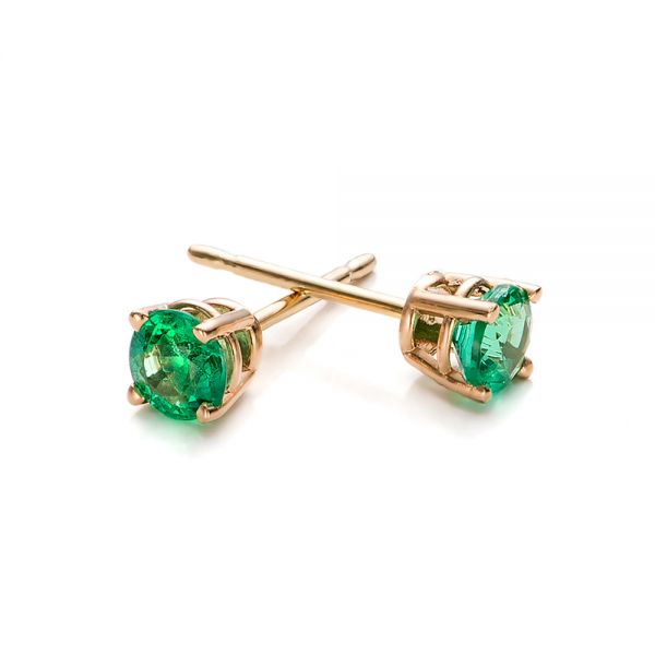 18k Yellow Gold 18k Yellow Gold Emerald Stud Earrings - Front View -  100953