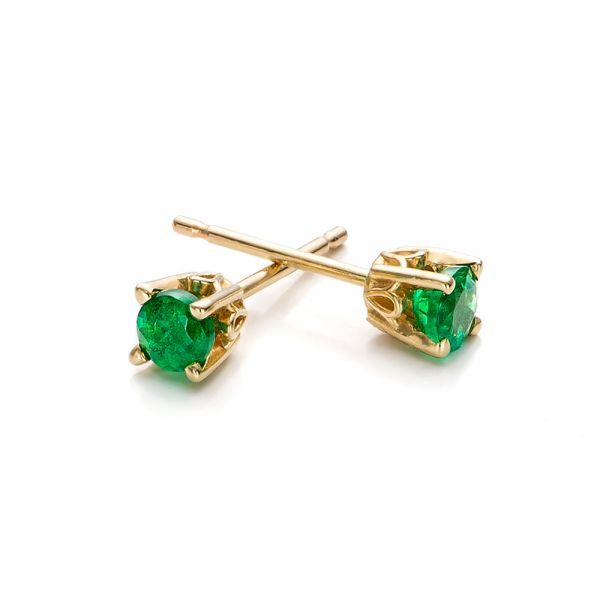 14k Yellow Gold Emerald Stud Earrings - Front View - 100954