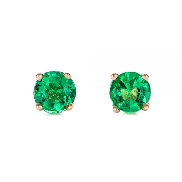 14k Yellow Gold 14k Yellow Gold Emerald Stud Earrings - Three-Quarter View -  100953