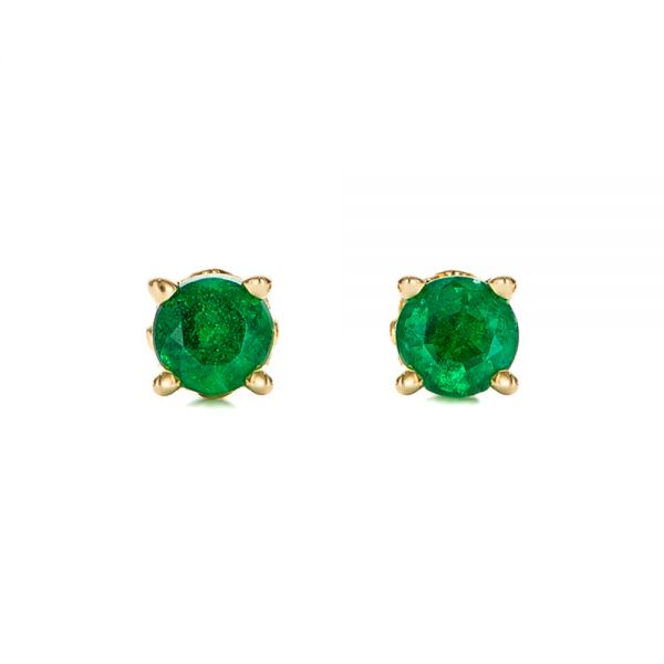 14k Yellow Gold Emerald Stud Earrings - Three-Quarter View -  100954