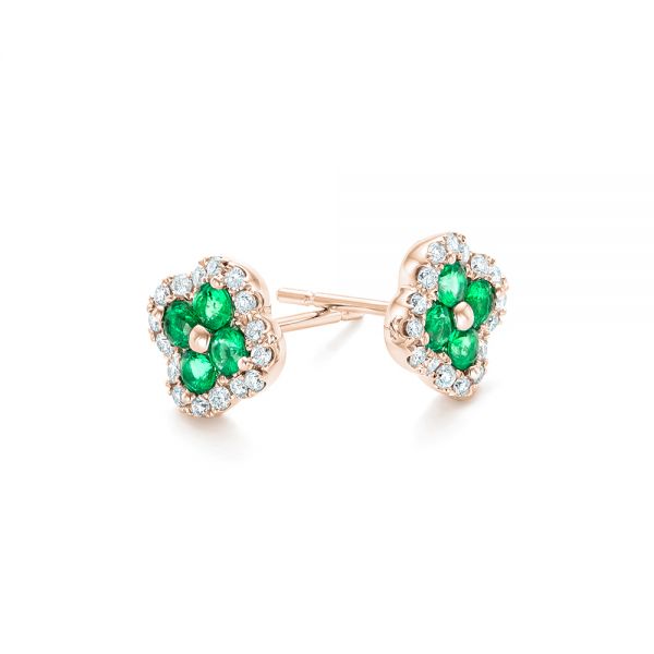 18k Rose Gold 18k Rose Gold Emerald And Diamond Earrings - Front View -  102670