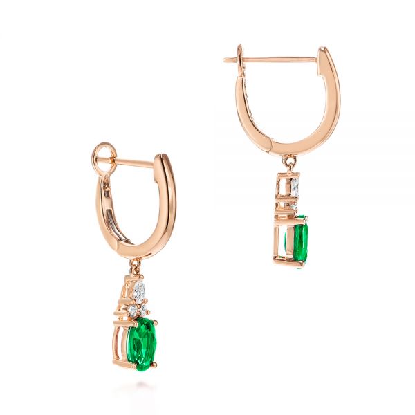 14k Rose Gold 14k Rose Gold Emerald And Diamond Earrings - Front View -  106060