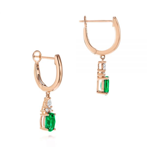 14k Rose Gold 14k Rose Gold Emerald And Diamond Earrings - Front View - 106060