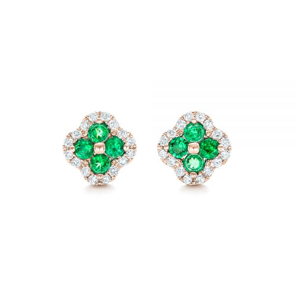 18k Rose Gold 18k Rose Gold Emerald And Diamond Earrings - Three-Quarter View -  102670