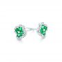 14k White Gold Emerald And Diamond Earrings - Front View -  102670 - Thumbnail