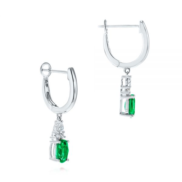 14k White Gold 14k White Gold Emerald And Diamond Earrings - Front View -  106060