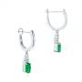 18k White Gold 18k White Gold Emerald And Diamond Earrings - Front View -  106060 - Thumbnail