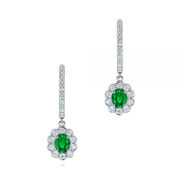 18k White Gold 18k White Gold Emerald And Diamond Earrings - Three-Quarter View -  106837