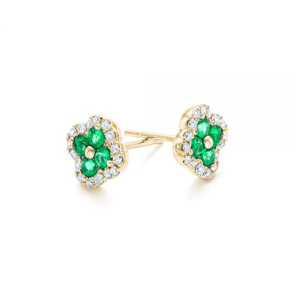 18k Yellow Gold 18k Yellow Gold Emerald And Diamond Earrings - Front View -  102670