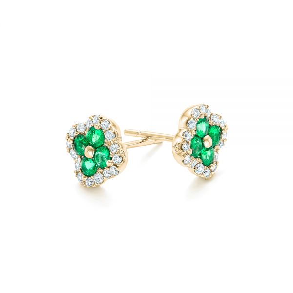 18K Gold and Emeralds Four Leaf Clover Stud Earrings 