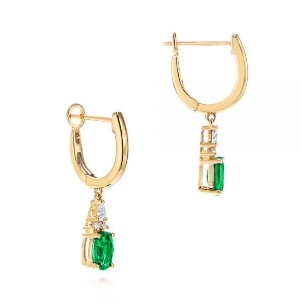 18k Yellow Gold 18k Yellow Gold Emerald And Diamond Earrings - Front View -  106060