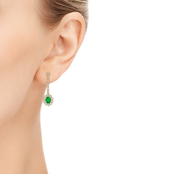14k Yellow Gold 14k Yellow Gold Emerald And Diamond Earrings - Hand View - 106837