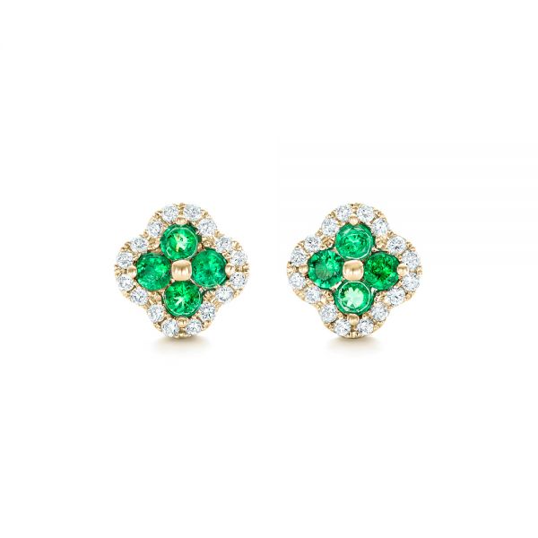 14k Yellow Gold 14k Yellow Gold Emerald And Diamond Earrings - Three-Quarter View -  102670