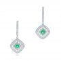 14k White Gold Emerald And Diamond Filigree Earrings - Three-Quarter View -  102671 - Thumbnail