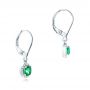 14k White Gold Emerald And Diamond Halo Earrings - Front View -  102722 - Thumbnail