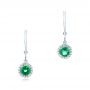 14k White Gold Emerald And Diamond Halo Earrings - Three-Quarter View -  102722 - Thumbnail