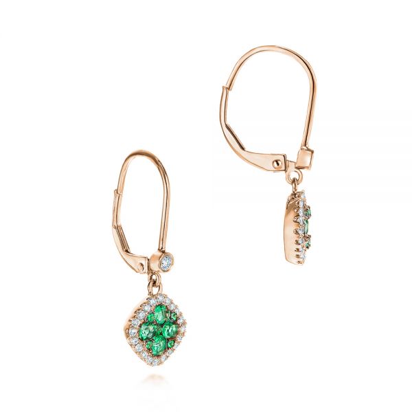 14k Rose Gold 14k Rose Gold Emerald And Diamond Leverback Earrings - Front View - 106010