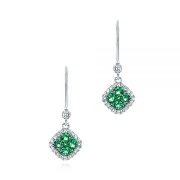  Platinum Platinum Emerald And Diamond Leverback Earrings - Three-Quarter View -  106010