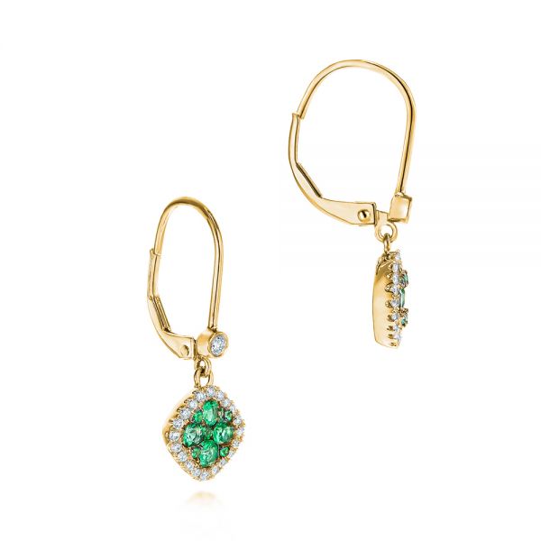 18k Yellow Gold 18k Yellow Gold Emerald And Diamond Leverback Earrings - Front View -  106010