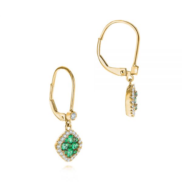 18k Yellow Gold 18k Yellow Gold Emerald And Diamond Leverback Earrings - Front View - 106010