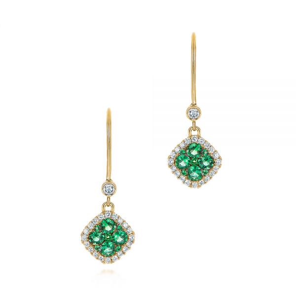 18k Yellow Gold 18k Yellow Gold Emerald And Diamond Leverback Earrings - Three-Quarter View -  106010