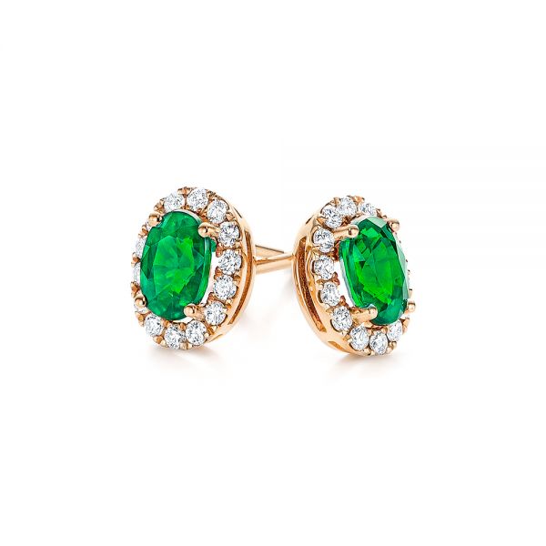 18k Rose Gold 18k Rose Gold Emerald And Diamond Stud Earrings - Front View -  106840