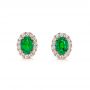 18k Rose Gold Emerald And Diamond Stud Earrings