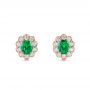 14k Rose Gold Emerald And Diamond Stud Earrings